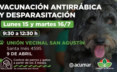 NUEVAS JORNADAS DE VACUNACIÓN ANTIRRÁBICA Y DESPARASITACIÓN EN 9 DE ABRIL