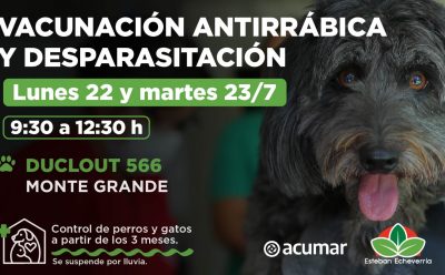 NUEVAS JORNADAS DE VACUNACIÓN ANTIRRÁBICA Y DESPARASITACIÓN EN MONTE GRANDE