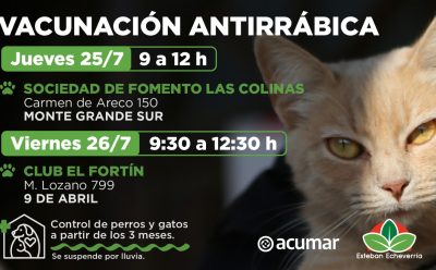 OPERATIVO DE VACUNACIÓN ANTIRRÁBICA PARA MASCOTAS EN 9 DE ABRIL Y MONTE GRANDE SUR