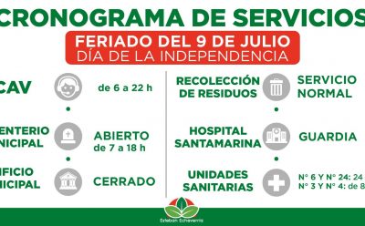 CRONOGRAMA DE SERVICIOS MUNICIPALES DURANTE EL PRÓXIMO FERIADO