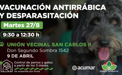 JORNADA DE VACUNACIÓN ANTIRRÁBICA Y DESPARASITACIÓN EN 9 DE ABRIL