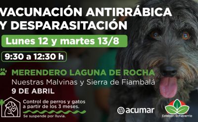 JORNADAS DE VACUNACIÓN ANTIRRÁBICA Y DESPARASITACIÓN EN 9 DE ABRIL