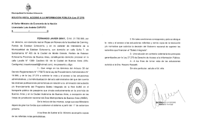 RED SUBE: FERNANDO GRAY PRESENTÓ UN PEDIDO DE ACCESO A LA INFORMACIÓN PÚBLICA