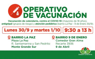 AVANZAN LOS OPERATIVOS GRATUITOS DE VACUNACIÓN EN ESTEBAN ECHEVERRÍA