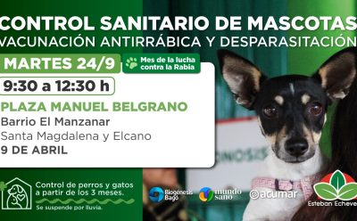 MES DE LUCHA CONTRA LA RABIA:OPERATIVO DE ATENCIÓN VETERINARIA EN 9 DE ABRIL