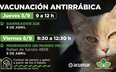 NUEVAS JORNADAS DE VACUNACIÓN ANTIRRÁBICA EN 9 DE ABRIL