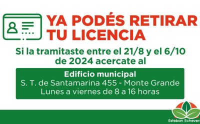 LICENCIA DE CONDUCIR: QUIENES LA TRAMITARON ENTRE AGOSTO Y OCTUBRE YA PUEDEN RETIRARLA EN EL EDIFICIO MUNICIPAL