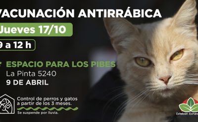NUEVA JORNADA DE VACUNACIÓN ANTIRRÁBICA PARA MASCOTAS EN 9 DE ABRIL