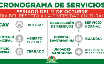 CRONOGRAMA DE SERVICIOS MUNICIPALES DURANTE EL PRÓXIMO FERIADO