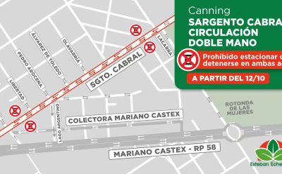 CANNING: SARGENTO CABRAL TENDRÁ CIRCULACIÓN DOBLE MANO Y ESTARÁ PROHIBIDO ESTACIONAR Y DETENERSE EN AMBOS LADOS
