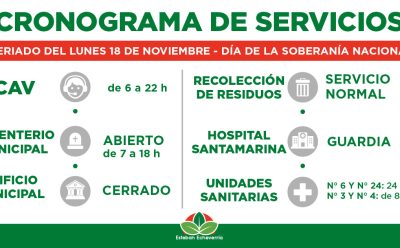 CRONOGRAMA DE SERVICIOS MUNICIPALES DURANTE EL PRÓXIMO FERIADO