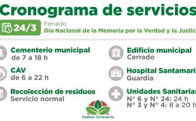 CRONOGRAMA DE SERVICIOS MUNICIPALES DURANTE EL PRÓXIMO FERIADO