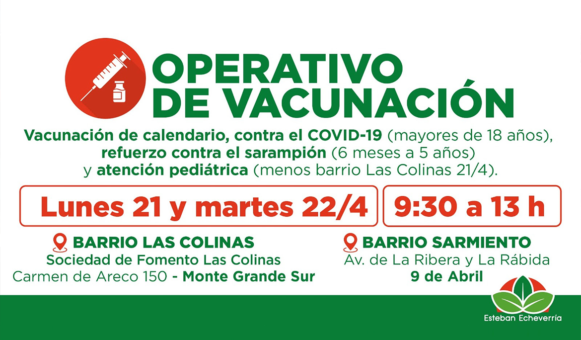 AVANZAN LOS OPERATIVOS GRATUITOS DE VACUNACIÓN EN ESTEBAN ECHEVERRÍA