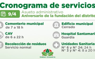 CRONOGRAMA DE SERVICIOS MUNICIPALES DURANTE EL ASUETO ADMINISTRATIVO DEL PRÓXIMO MIÉRCOLES