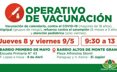 OPERATIVOS DE VACUNACIÓN GRATUITA EN EL JAGÜEL Y 9 DE ABRIL