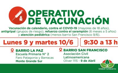 NUEVOS OPERATIVOS GRATUITOS DE VACUNACIÓN EN ESTEBAN ECHEVERRÍA