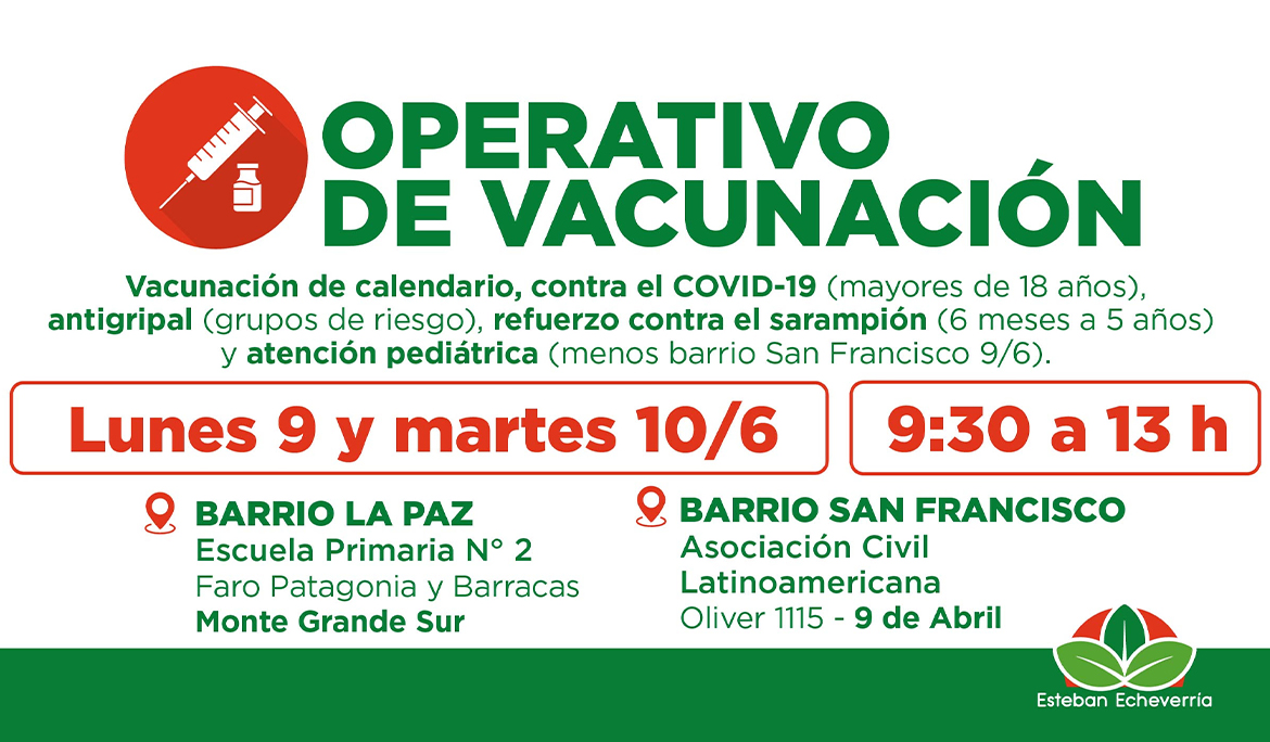 NUEVOS OPERATIVOS GRATUITOS DE VACUNACIÓN EN ESTEBAN ECHEVERRÍA