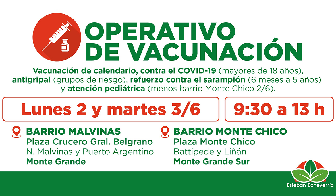NUEVOS OPERATIVOS GRATUITOS DE VACUNACIÓN EN ESTEBAN ECHEVERRÍA