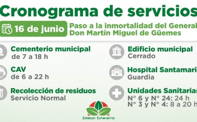 CRONOGRAMA DE SERVICIOS MUNICIPALES DURANTE EL PRÓXIMO FERIADO 