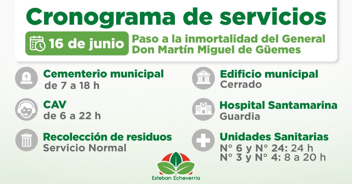 CRONOGRAMA DE SERVICIOS MUNICIPALES DURANTE EL PRÓXIMO FERIADO 