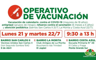 NUEVOS OPERATIVOS GRATUITOS DE VACUNACIÓN EN ESTEBAN ECHEVERRÍA
