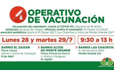 NUEVOS OPERATIVOS GRATUITOS DE VACUNACIÓN EN ESTEBAN ECHEVERRÍA