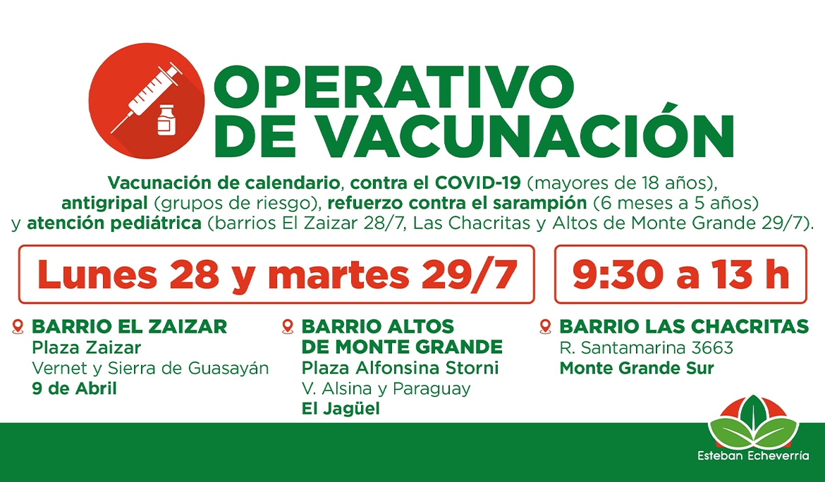 NUEVOS OPERATIVOS GRATUITOS DE VACUNACIÓN EN ESTEBAN ECHEVERRÍA