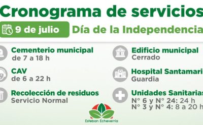 CRONOGRAMA DE SERVICIOS MUNICIPALES DURANTE EL FERIADO DEL 9 DE JULIO