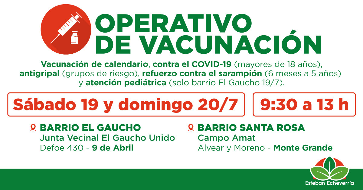 JORNADAS GRATUITAS DE VACUNACIÓN EN ESTEBAN ECHEVERRÍA