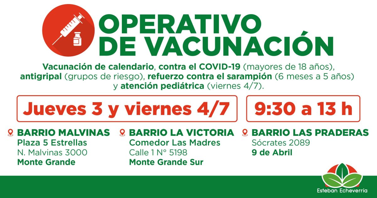 NUEVOS OPERATIVOS DE VACUNACIÓN GRATUITA EN EL DISTRITO