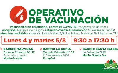 NUEVOS OPERATIVOS GRATUITOS DE VACUNACIÓN EN ESTEBAN ECHEVERRÍA