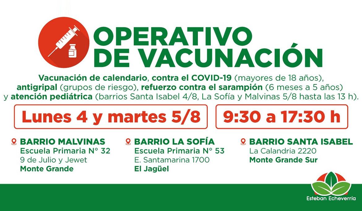 NUEVOS OPERATIVOS GRATUITOS DE VACUNACIÓN EN ESTEBAN ECHEVERRÍA
