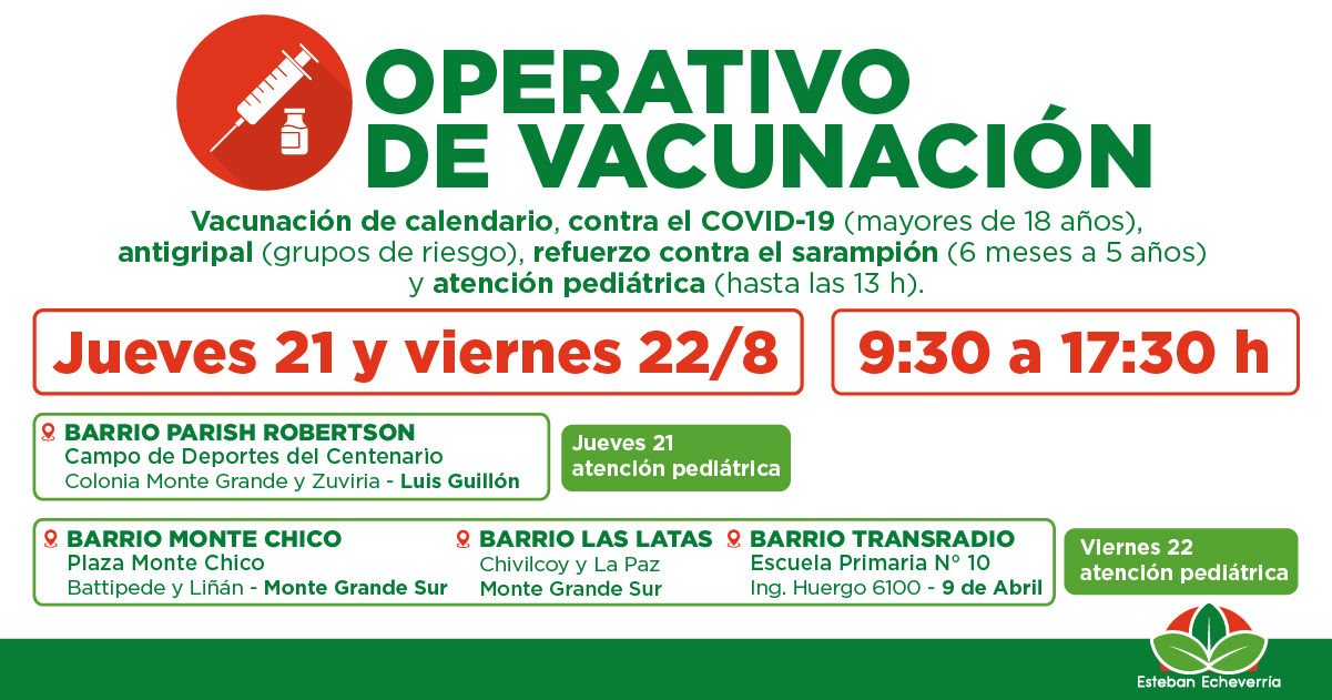 AVANZAN LOS OPERATIVOS GRATUITOS DE VACUNACIÓN EN ESTEBAN ECHEVERRÍA