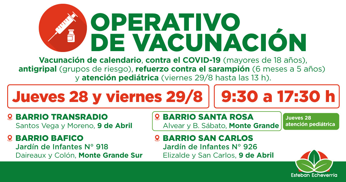 AVANZAN LOS OPERATIVOS GRATUITOS DE VACUNACIÓN EN ESTEBAN ECHEVERRÍA