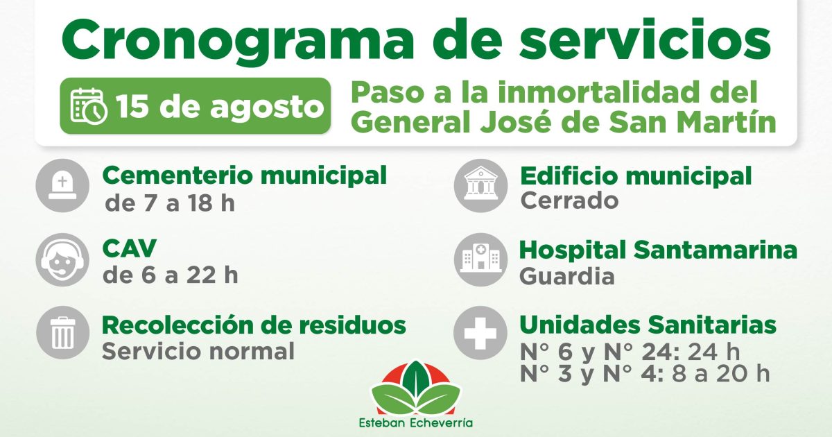 CRONOGRAMA DE SERVICIOS MUNICIPALES DURANTE EL DÍA NO LABORABLE