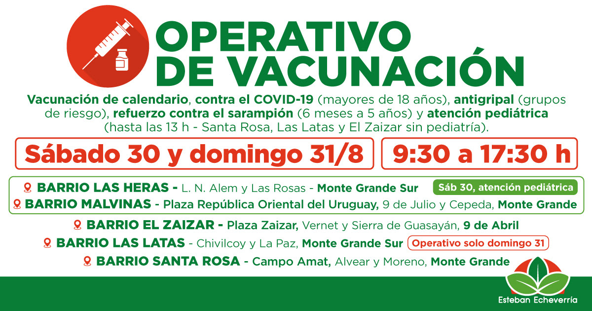 NUEVOS OPERATIVOS GRATUITOS DE VACUNACIÓN EN ESTEBAN ECHEVERRÍA