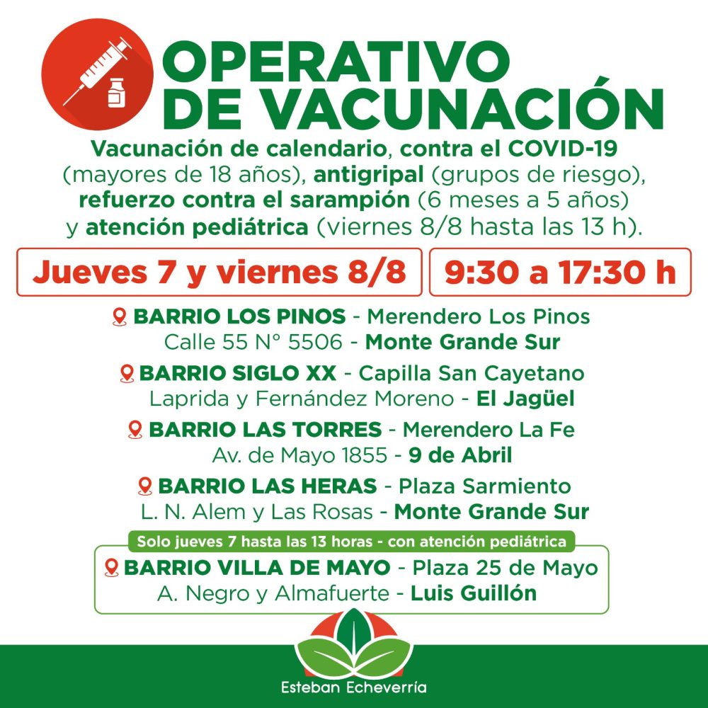 AVANZAN LOS OPERATIVOS GRATUITOS DE VACUNACIÓN EN ESTEBAN ECHEVERRÍA