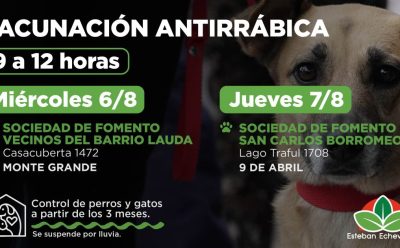 EL MUNICIPIO REALIZARÁ NUEVOS OPERATIVOS DE VACUNACIÓN ANTIRRÁBICA EN MONTE GRANDE Y 9 DE ABRIL