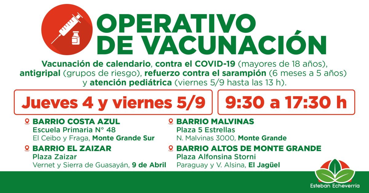 AVANZAN LOS OPERATIVOS GRATUITOS DE VACUNACIÓN EN ESTEBAN ECHEVERRÍA