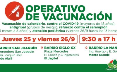 NUEVOS OPERATIVOS GRATUITOS DE VACUNACIÓN EN ESTEBAN ECHEVERRÍA