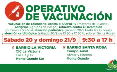 NUEVOS OPERATIVOS GRATUITOS DE VACUNACIÓN EN ESTEBAN ECHEVERRÍA