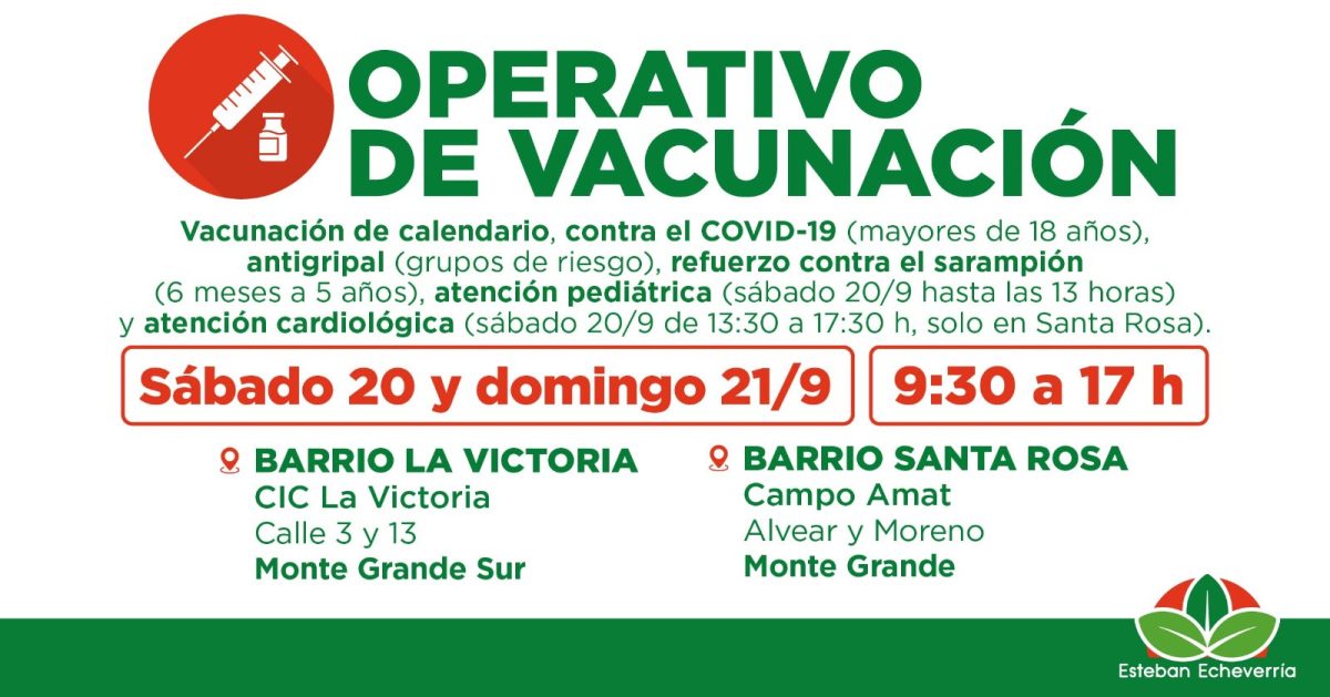 NUEVOS OPERATIVOS GRATUITOS DE VACUNACIÓN EN ESTEBAN ECHEVERRÍA