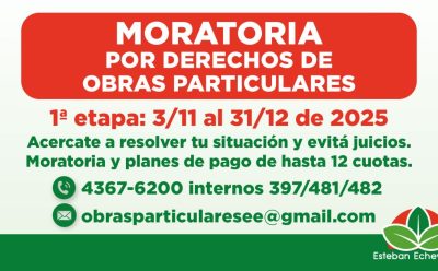COMIENZA LA MORATORIA POR DERECHOS DE OBRAS PARTICULARES
