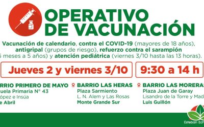 NUEVOS OPERATIVOS GRATUITOS DE VACUNACIÓN EN ESTEBAN ECHEVERRÍA