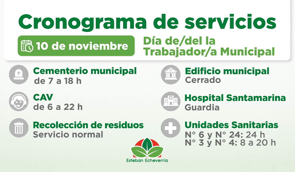 CRONOGRAMA DE SERVICIOS MUNICIPALES DURANTE EL ASUETO ADMINISTRATIVO DEL PRÓXIMO LUNES