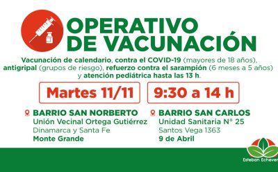 NUEVOS OPERATIVOS TERRITORIALES DE VACUNACIÓN GRATUITA EN EL DISTRITO