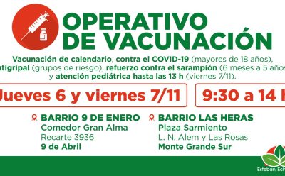 NUEVOS OPERATIVOS GRATUITOS DE VACUNACIÓN EN ESTEBAN ECHEVERRÍA