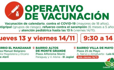 NUEVOS OPERATIVOS GRATUITOS DE VACUNACIÓN EN ESTEBAN ECHEVERRÍA