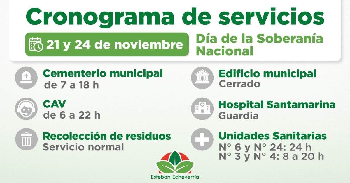 CRONOGRAMA DE SERVICIOS DURANTE LOS PRÓXIMOS FERIADOS