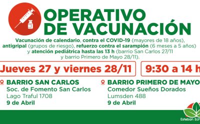 NUEVOS OPERATIVOS GRATUITOS DE VACUNACIÓN EN ESTEBAN ECHEVERRÍA